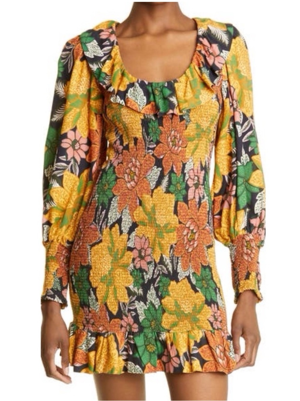FARM Rio Yellow Green Orange Floral Mini Dress